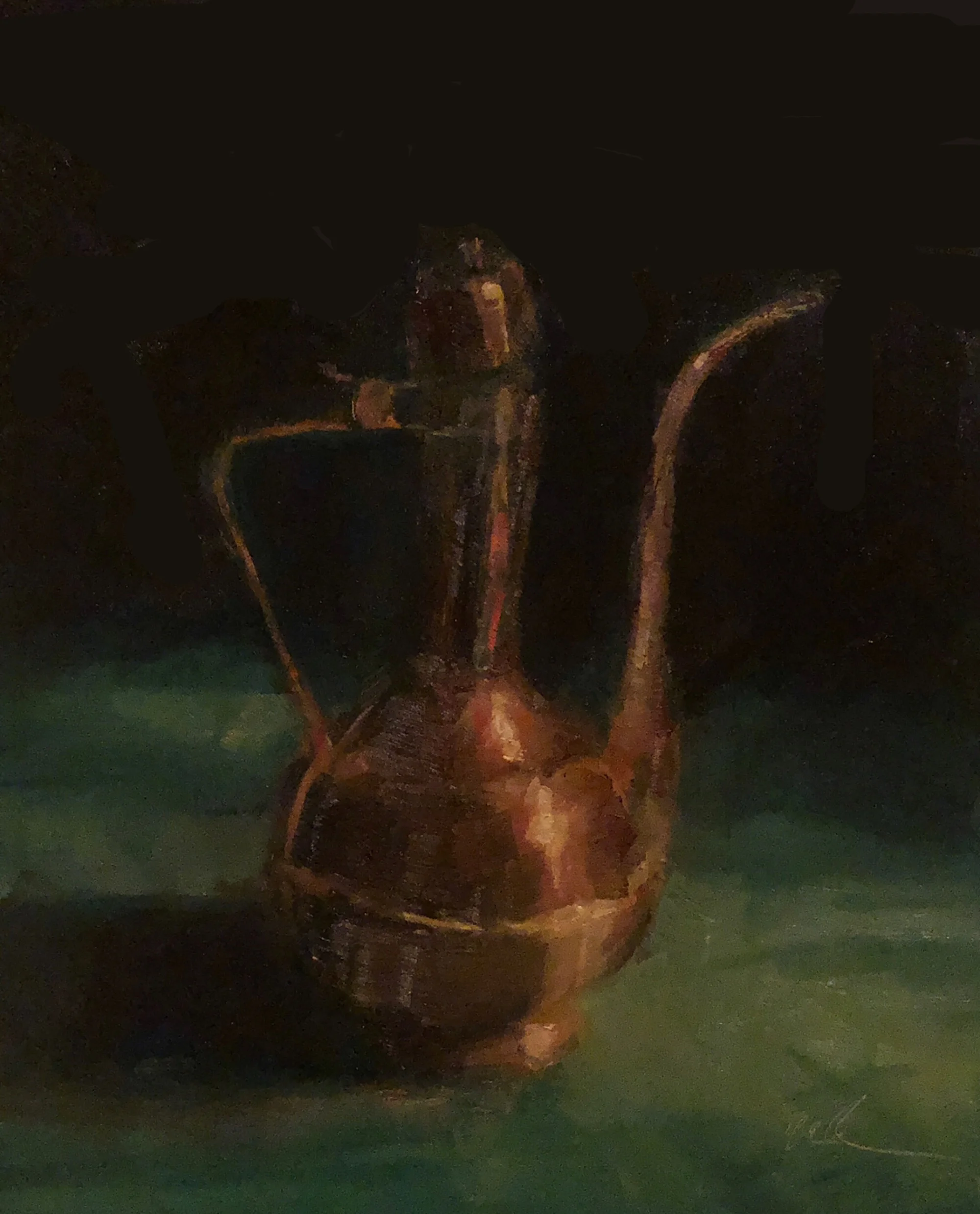 Geoff Watson, “Copper pitcher,” June daily painting #7, oil on panel, 8” x 10,” 2019.