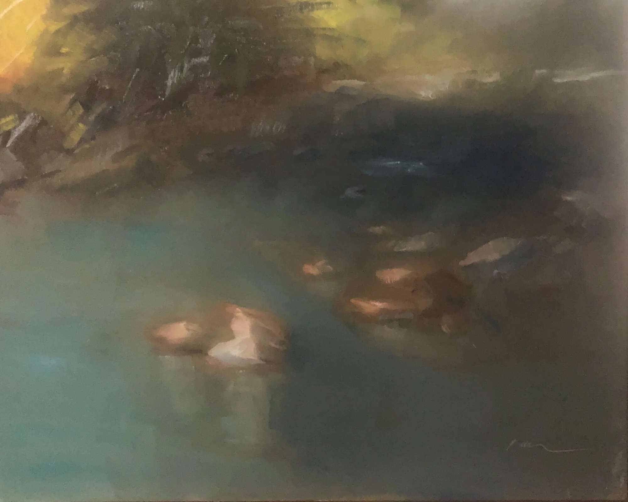 Geoff Watson, “Creek study (unfinished),” June daily painting #8, oil on panel, 8” x 10,” 2019.