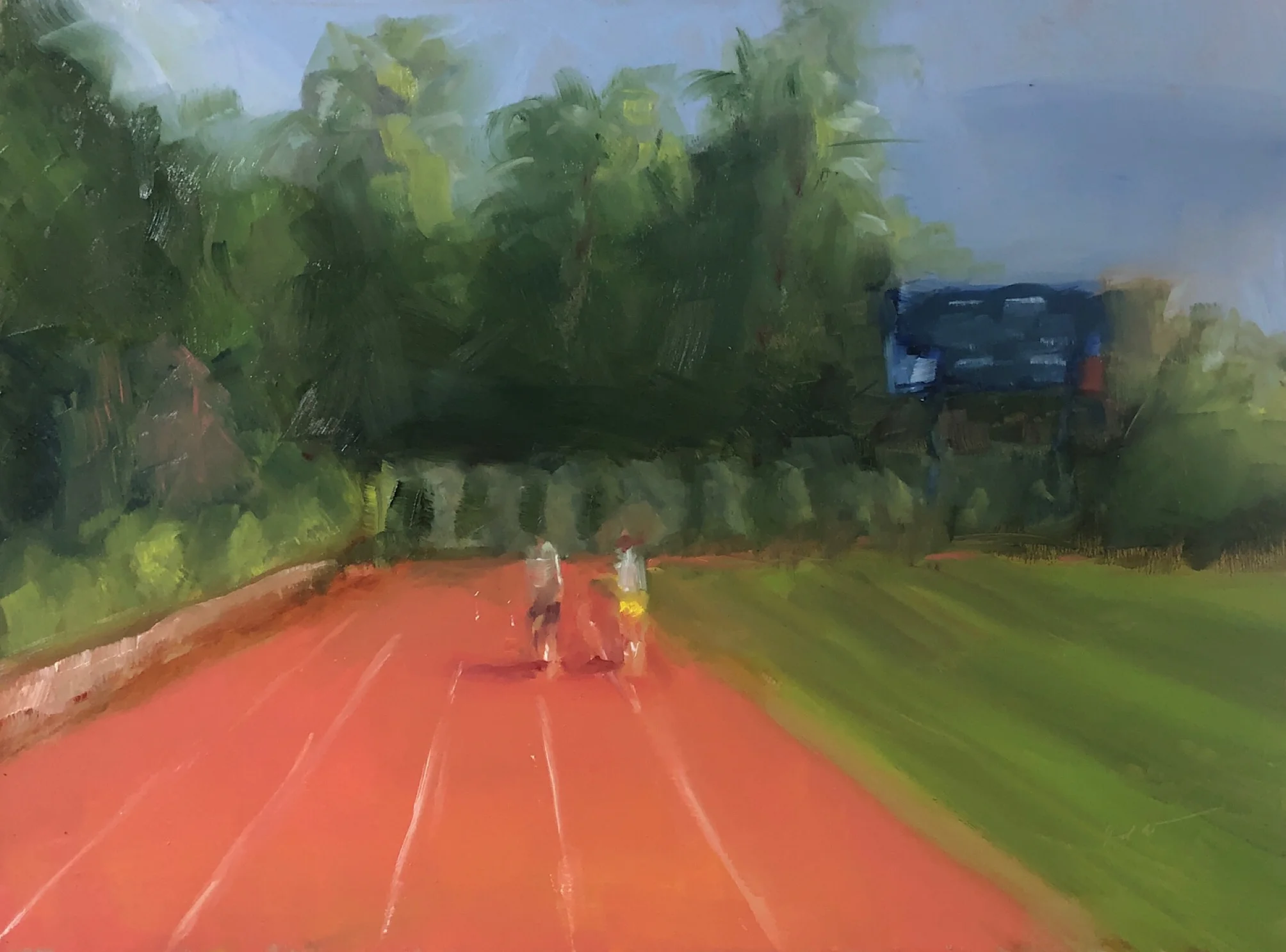 “Running at American University,” June daily painting #18, oil on panel, 9” x 12,” 2019.