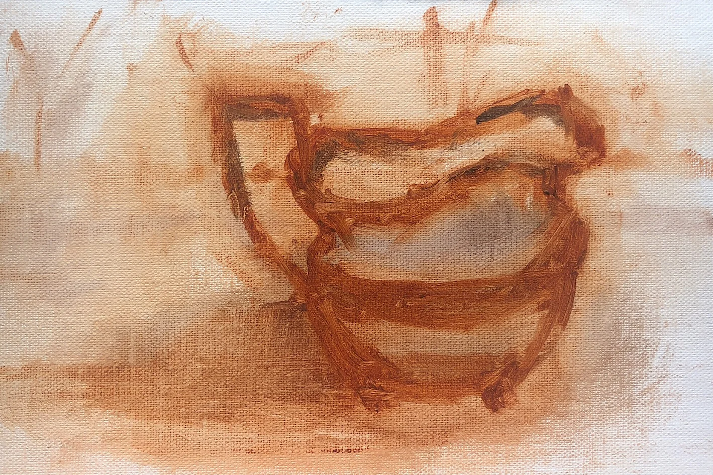 Geoff Watson, “Study-sketch 2 for a still life, in progress,” oil on linen, 5” x 7,” 2019.