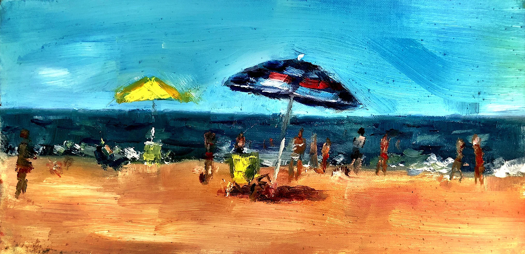 Geoff Watson, “Rehoboth Beach,” oil on linen, 6” x 12,” 2019.
