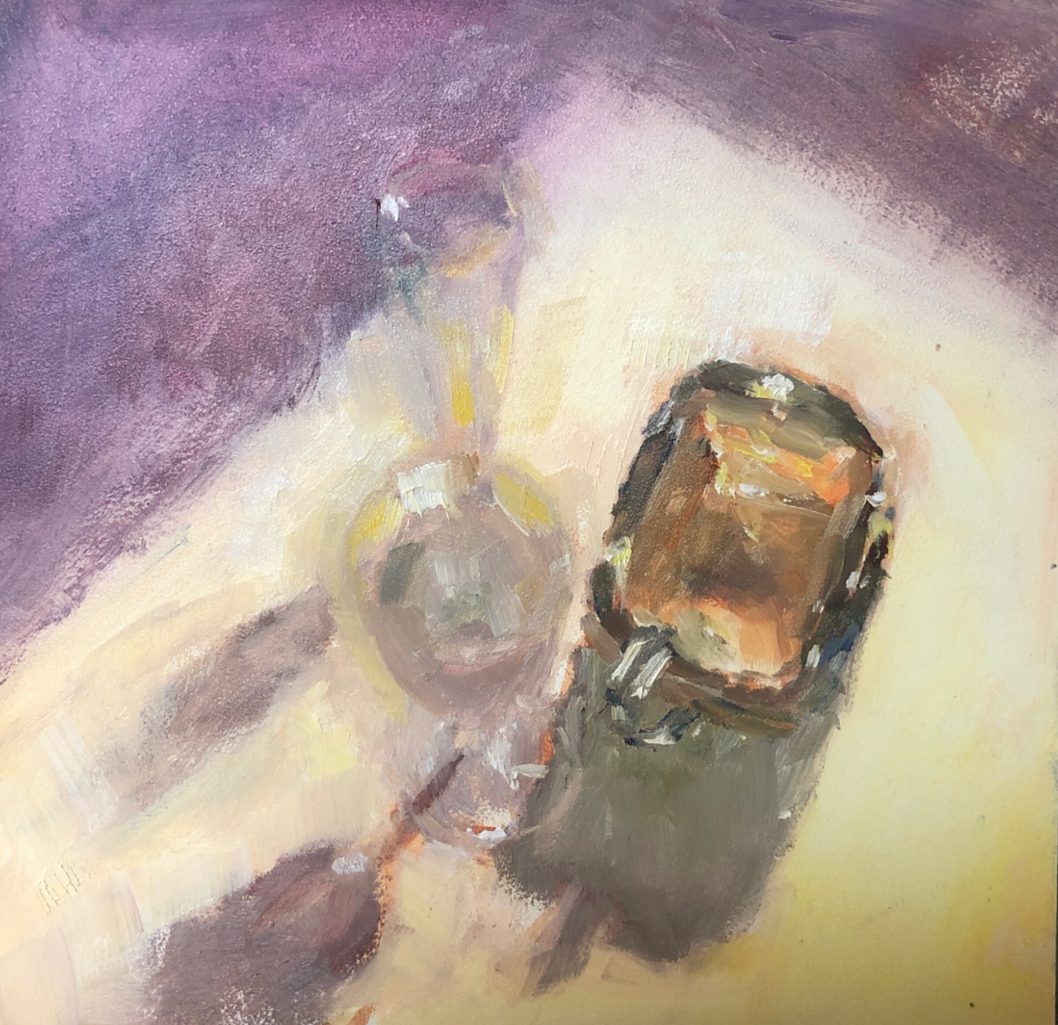 Geoff Watson, “Tableware (in progress),” oil on panel, 6” x 6,” 2019.