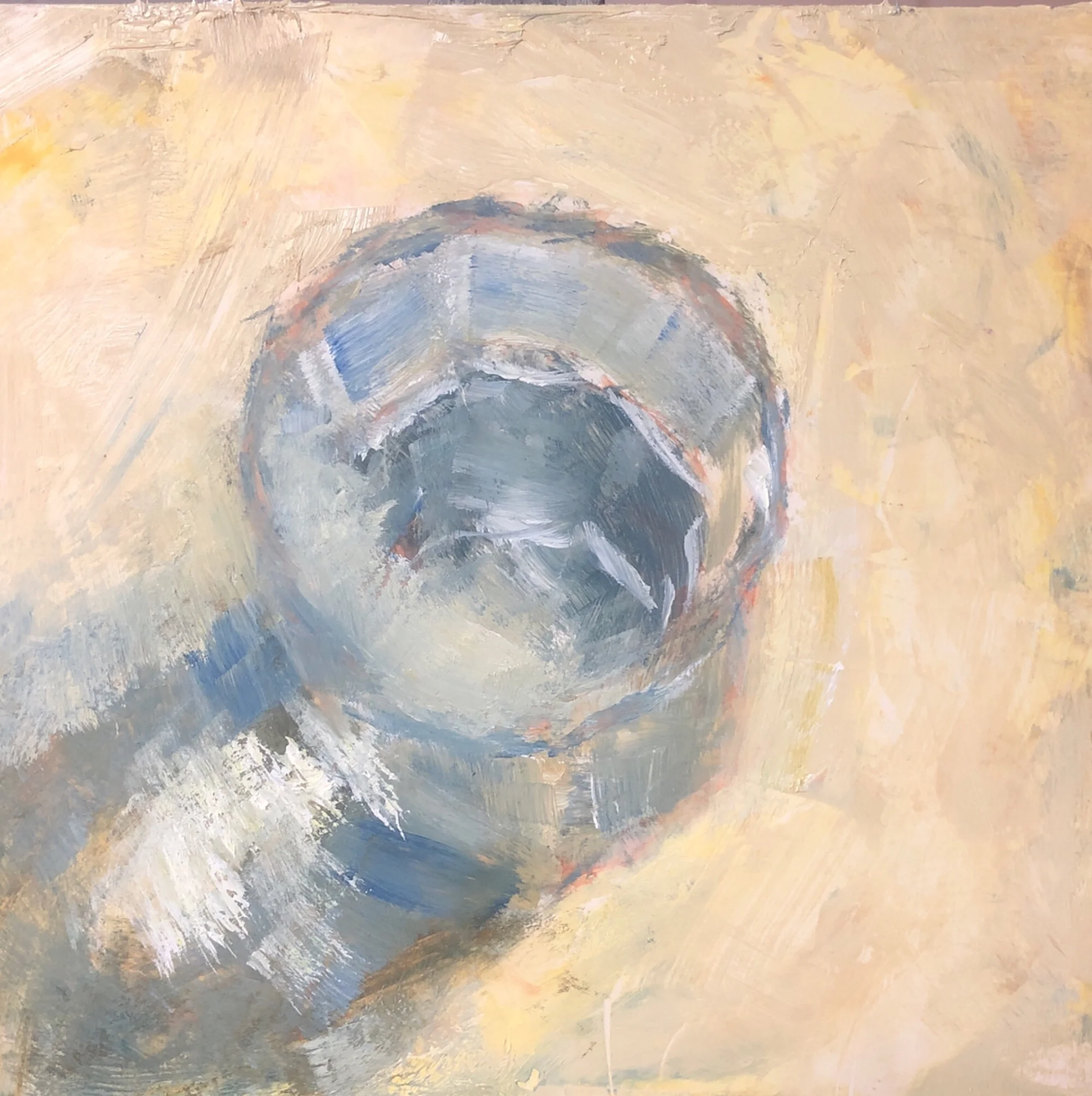 Geoff Watson, “Glass of water (in progress),” oil on panel, 6” x 6,” 2019.