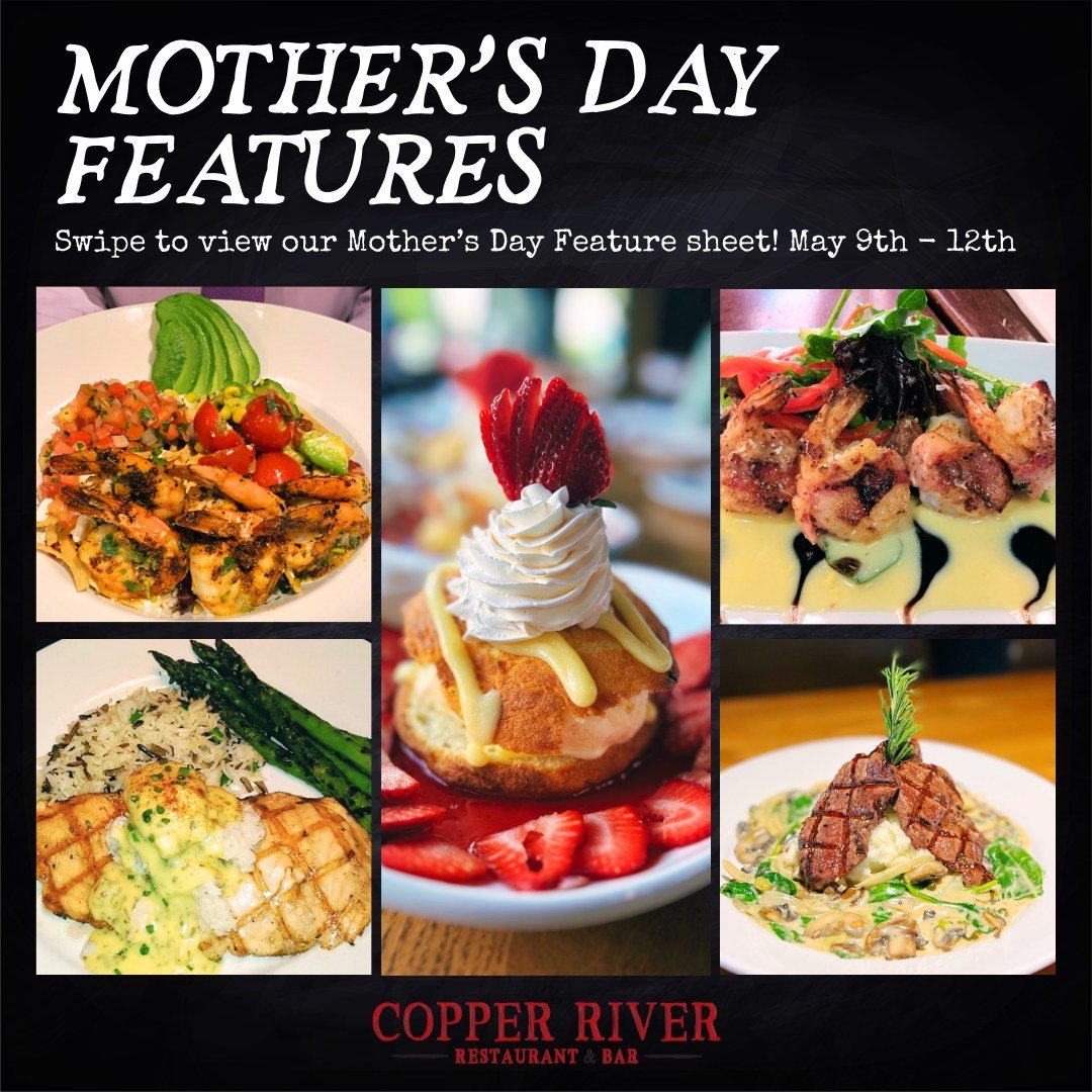 🌹 May 9th - 12th we will be celebrating Mother's Day with our exclusive feature sheet! ⁠
⁠
Featuring items such as Bacon Wrapped Prawns, Salmon Oscar, Grilled Steak Medallions, Southwest Prawn Bowl, Fresh Strawberry Lemon Cookie Cake, and more! It's