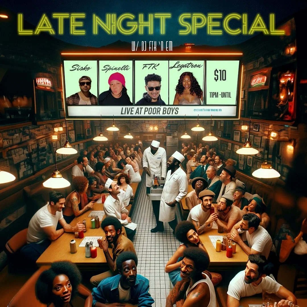 I present to you, another AI abomination accompanied by some shiesty photoshopping to telling you about your afters move tonight. Late Night special with my DJ friends with my @siscovisualz @spinitbackspinelli myself and @legatronprime at @poorboysba