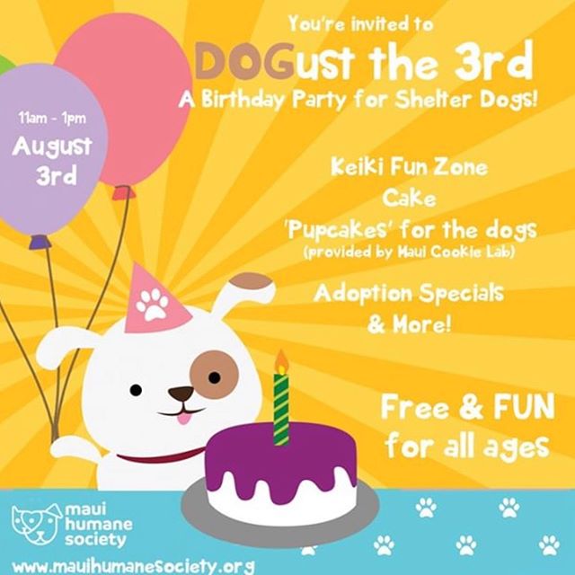 Tomorrow (Saturday, August 3 from 11 am to 1 pm) meet Mermaid Alohi, play dress-up, and Shellebrate Dogust, the @mauihumanesociety shelter doggy birthday party! We will have our Pop-Up Mermaid Magic Photo Booth in full swing- dress up as a mermaid, s