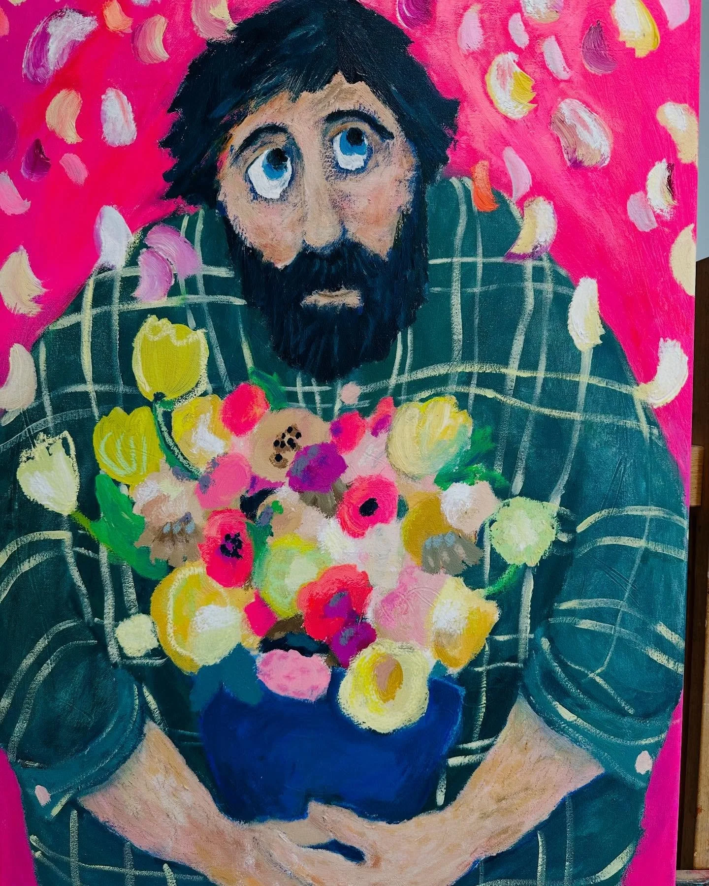 Everyone deserves spring 😍 
He has been in my mind for a while&hellip;
The painting will be part of the exhibition next week. ( 50 x68 cm) see u there&hellip;👏👏👏
 mixedmediaartist #swissartist #kulturwil