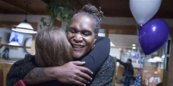 Jenkins embracing a supporter after her historic win is announced Nov. 7th 2017 Photo Credit: Carlos Gonzales |AP