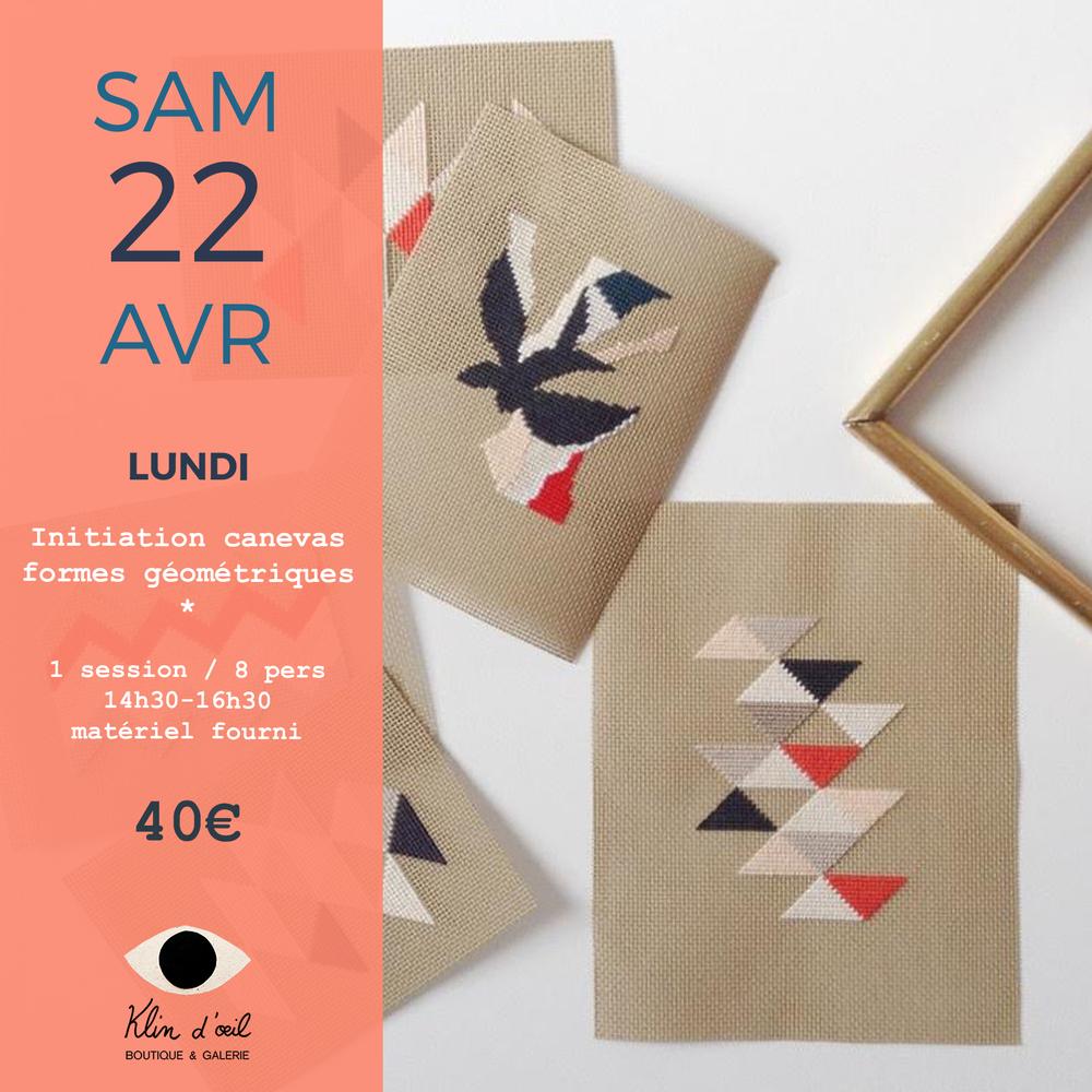 Initiation canevas formes géométriques x Klin d'oeil