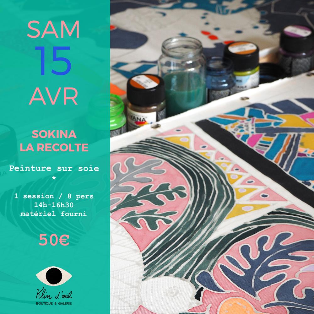 Atelier peinture sur soie x Sokina La récolte