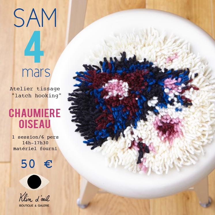 latch hooking x chaumière Oiseau