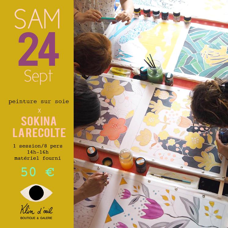 Atelier peinture sur soie x Sokina la récolte
