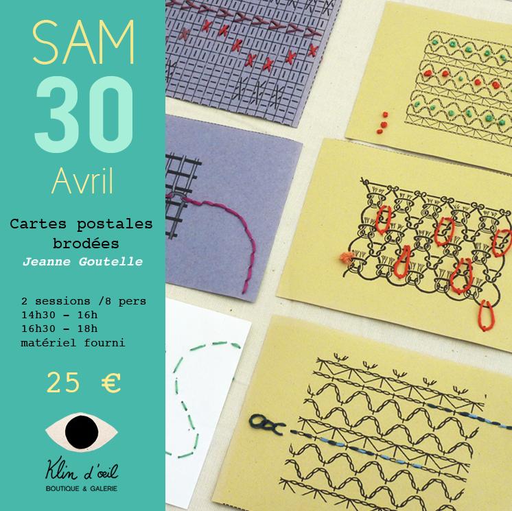 Cartes postales brodées Jeanne Goutelle x Klein d'oeil