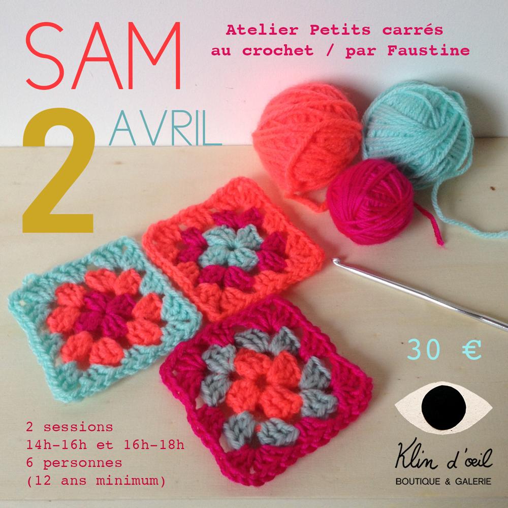Atelier petits carrés au crochet x Faustine