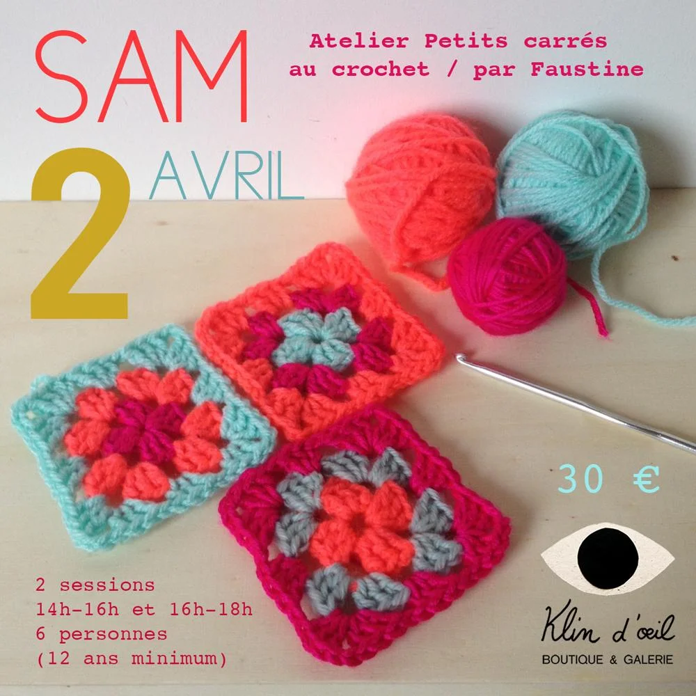 Atelier petits carrés au crochet x Faustine