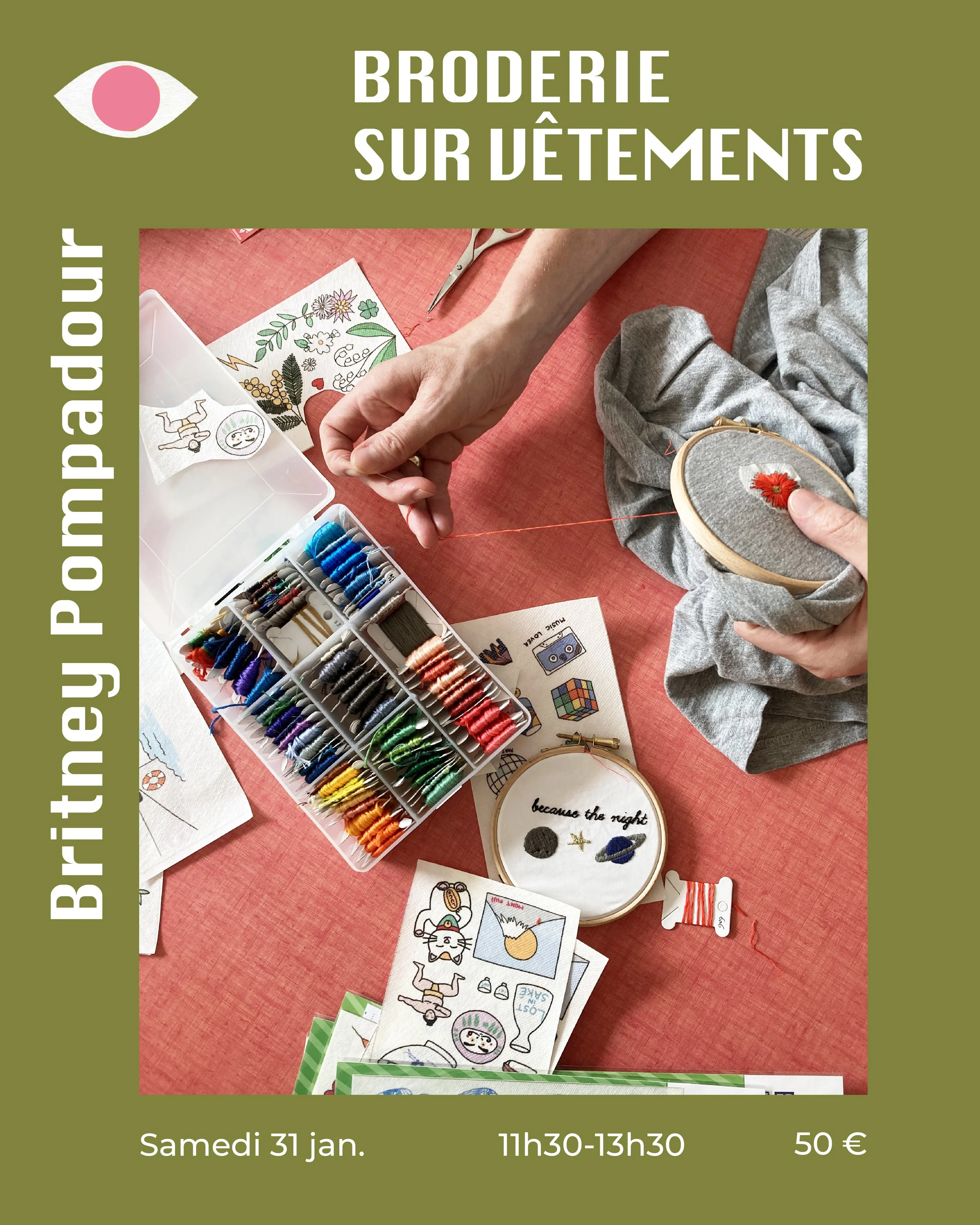 Atelier Broderie sur vêtements x Britney Pompadour 31.01
