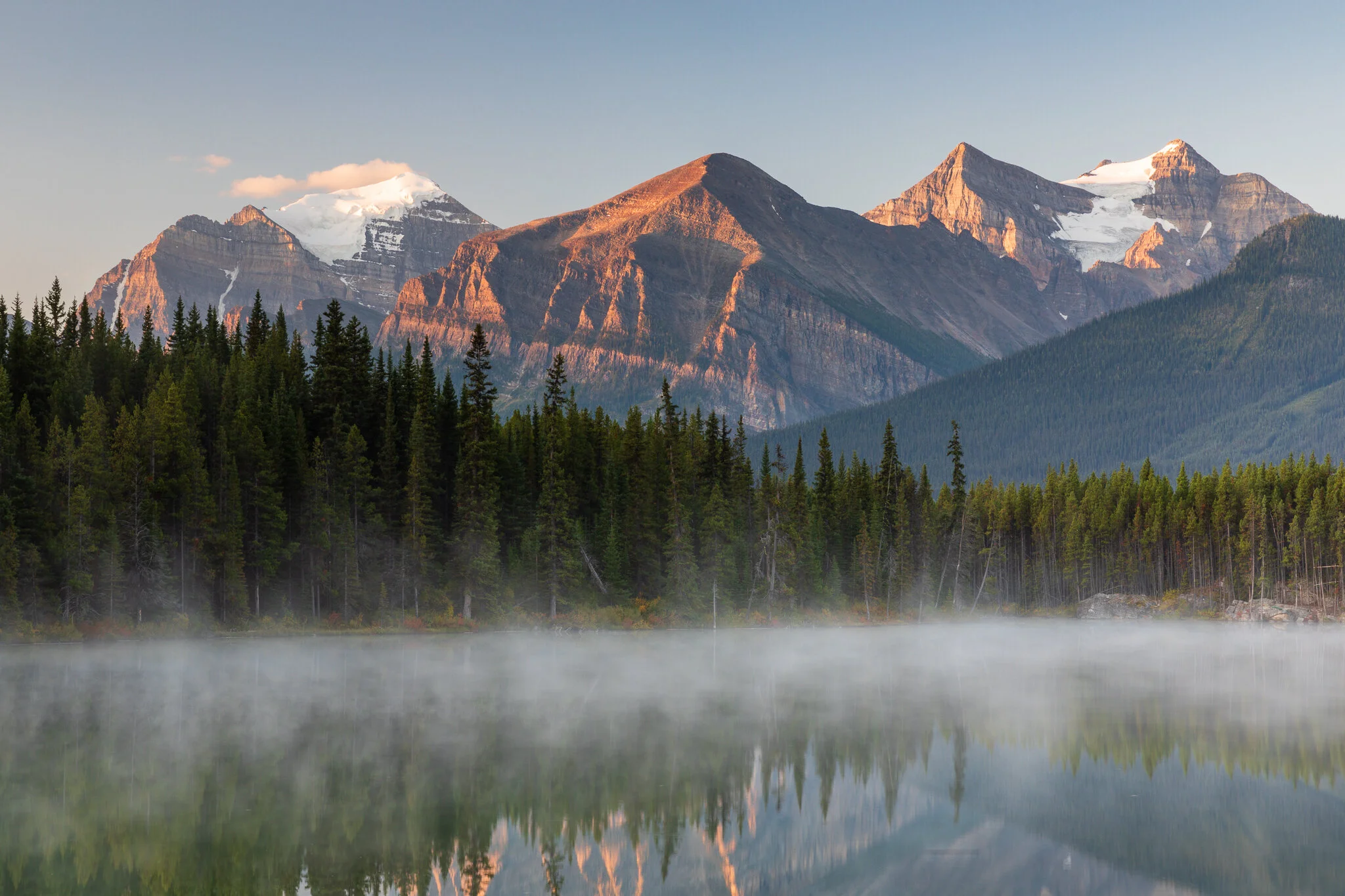 A misty morning at Herbert Lake, Alberta
