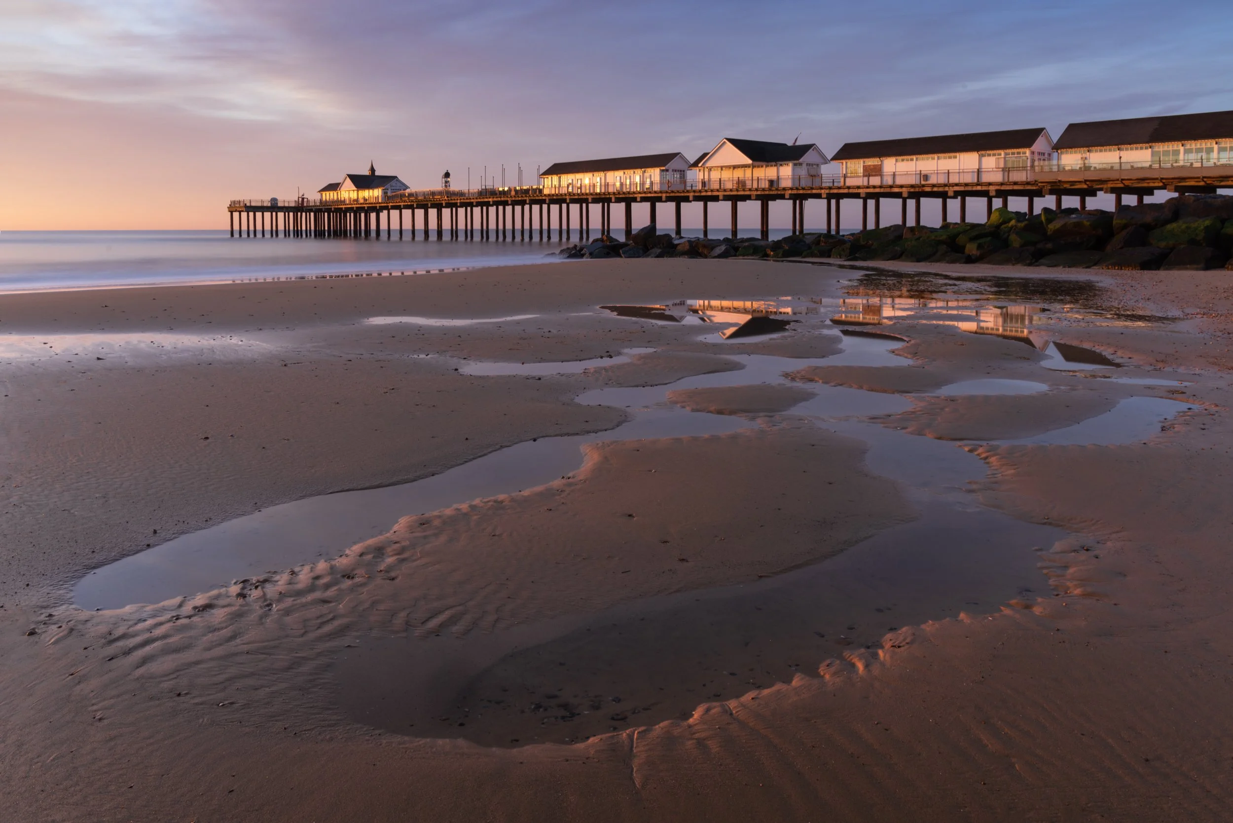Southwold pier reflections at first light, Suffolk