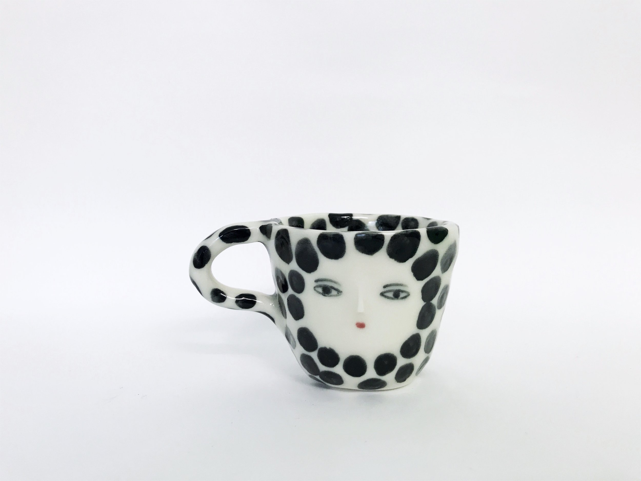 Wonky double espresso Cup - polka dot inside & outside