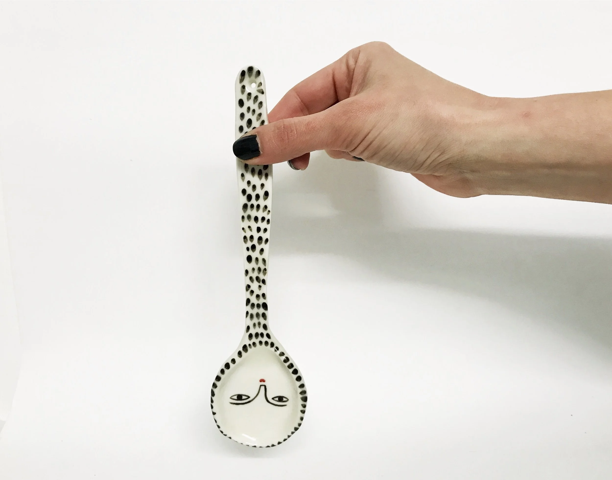 Polka dot wonky porcelain spoon - Collectibles 