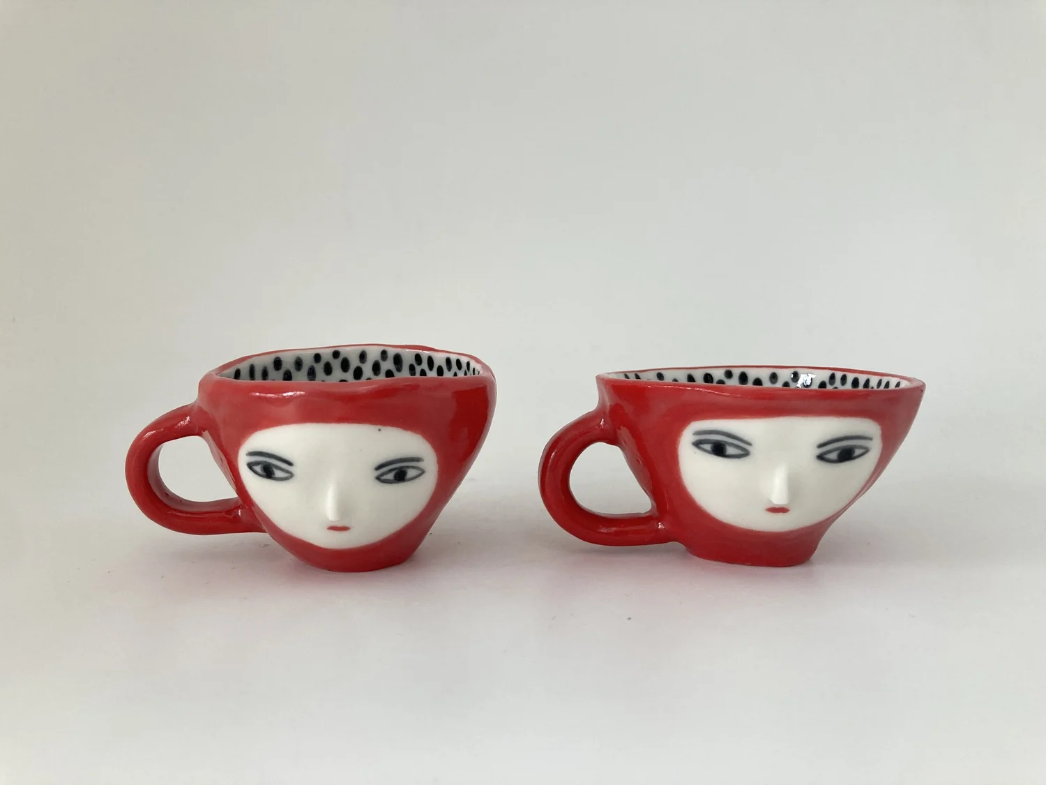 Tasse à Café Céramique Polka Dot Noir - 80 Ml - Pour Expresso Ou Café Court - Design à Pois Rouges - Poignée Ergonomique