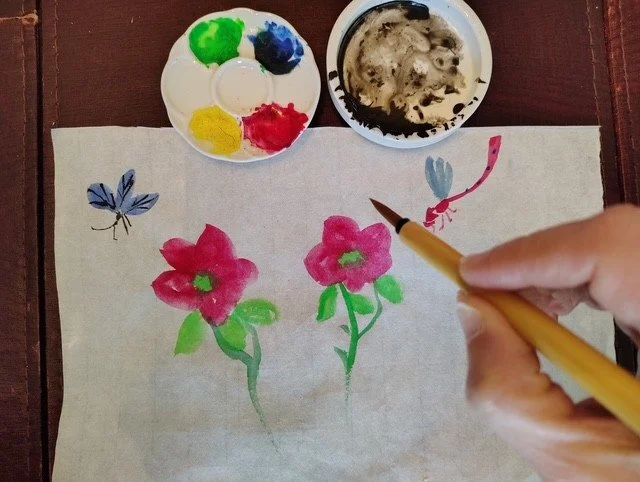 6/6—ASIAN BRUSH PAINTNG: Camellia Flowers, Butterflies & Dragonflies
