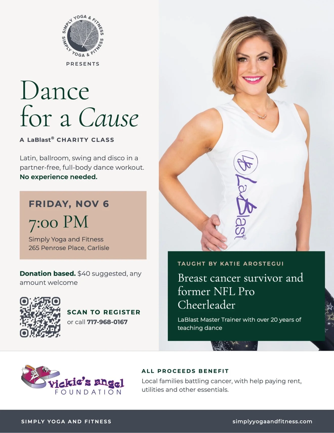 LaBlast Dance for a Cause charity class flyer benefiting Vickie's Angel Foundation
