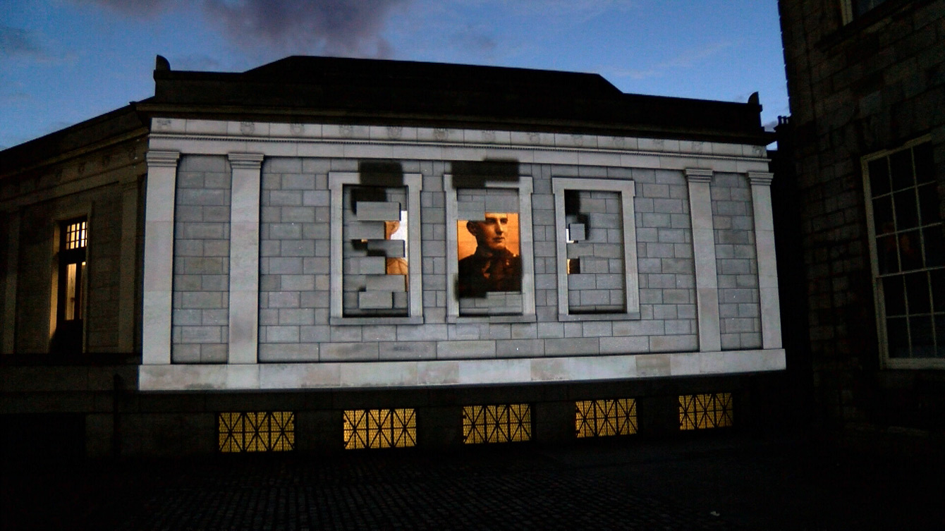 Projection Mapping 2D motion graphics on Trinity College Dublin