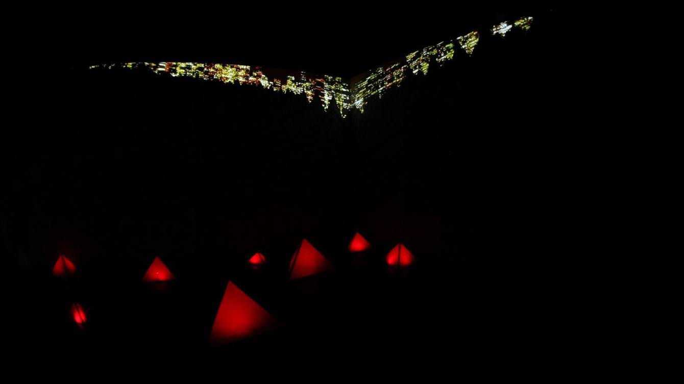 Projection mapping and light installation using 3D and 2D motion graphics