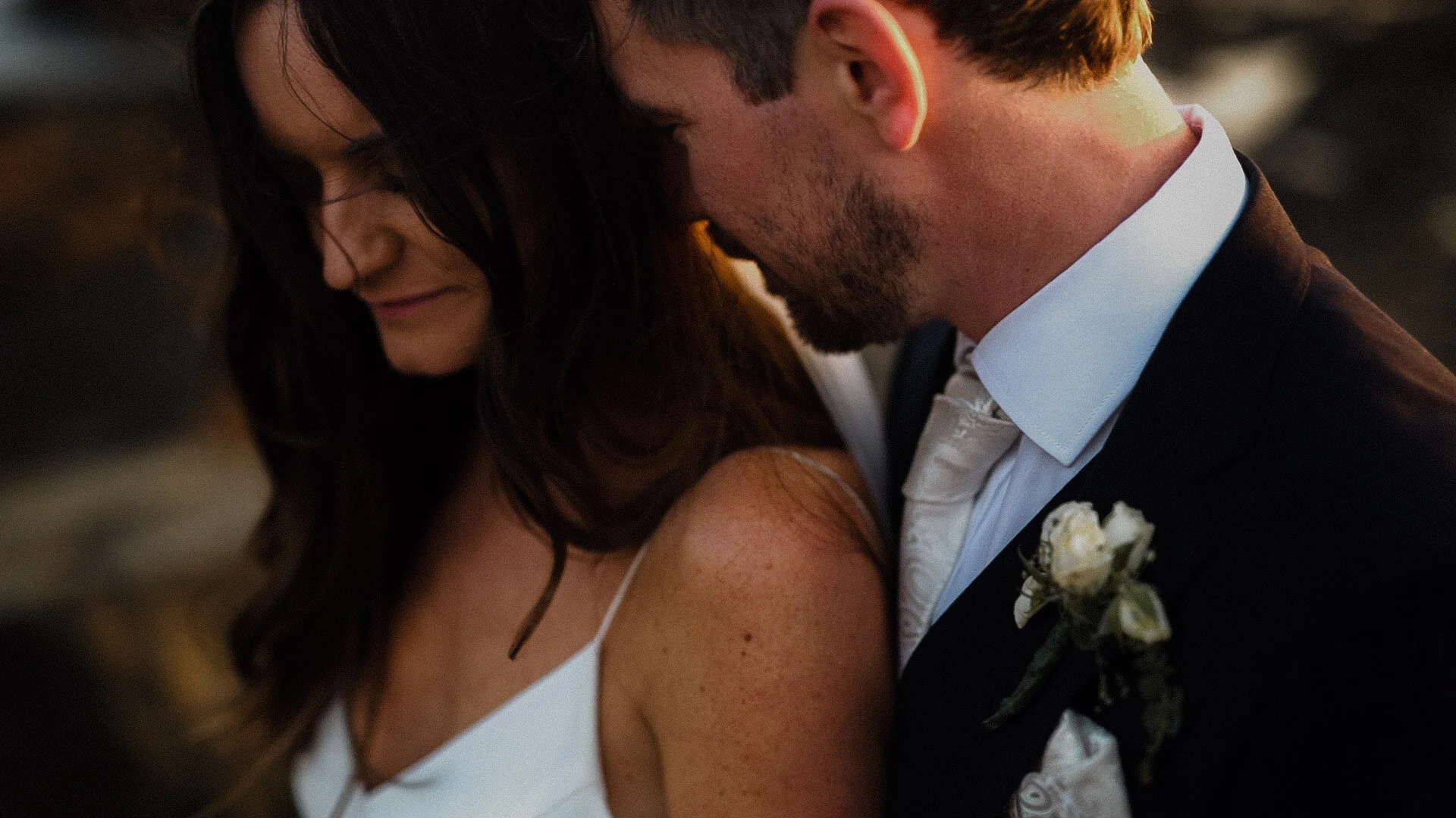 Alexandra Grecco Lewis Slip gown, Sunset wedding portrait