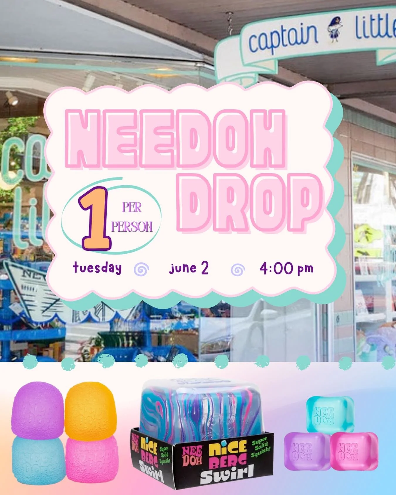 ✨🫟PLEASE READ🫟✨! 

✧ good news! if you missed our last restock, we will have more needoh available tomorrow, tuesday june 2nd at 4:00 pm

🎟️ ✧ Ticket system! You must have a ticket and exchange it with a cashier in order to purchase needoh product