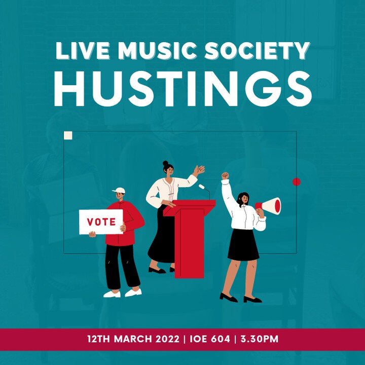 Live Music Society Hustings!

The nominations for Live Music Society Committee 2022/23 has been announced, and so we must hold our hustings!

Essentially, hustings is where members of Live Music gather and hear out the campaigns of each candidate and