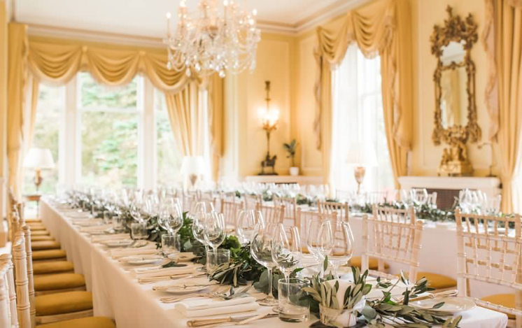 Luxury floral installation and event design at Inverlochy Castle, Scotland by Atelier Rosa, destination wedding floristry and styling specialists across Scotland.