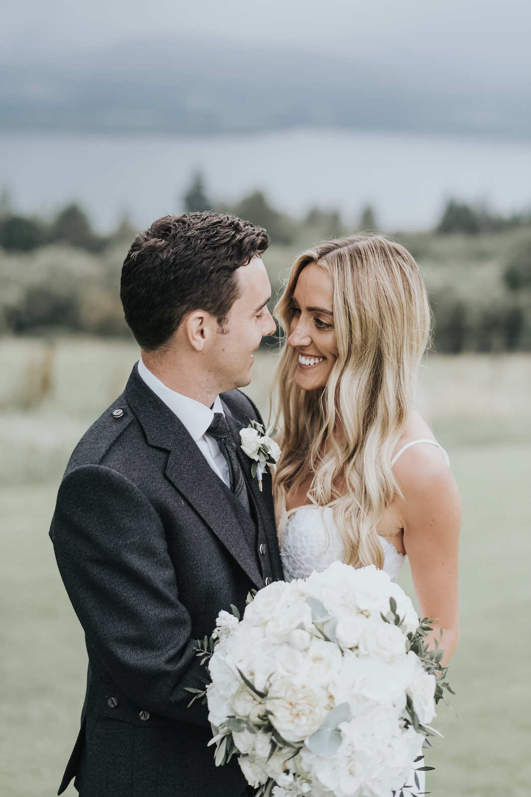 White wedding flowers at Boturich Castle in Scotland by Atelier Rosa, creating elegant floral design and wedding installations across Glasgow and Scotland.