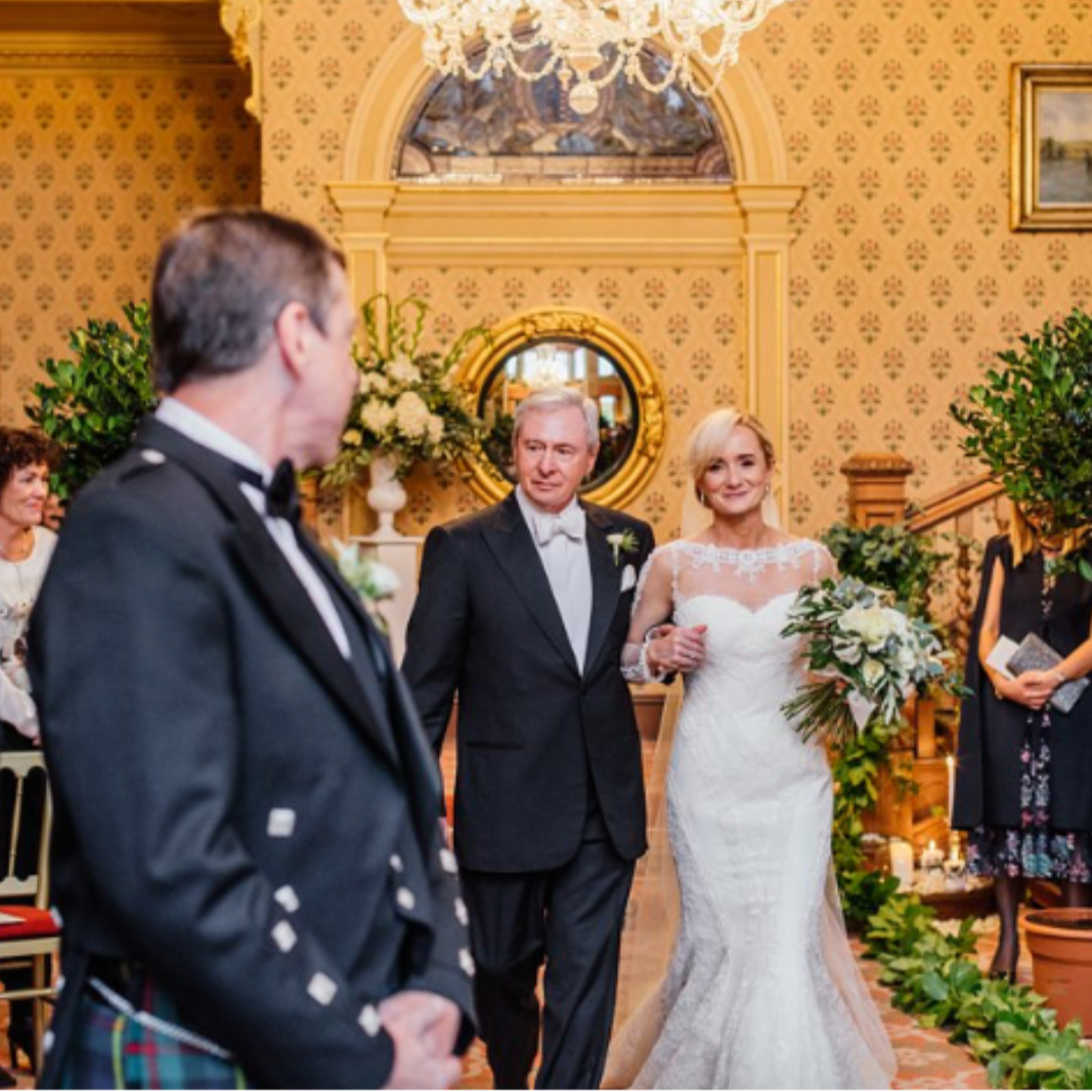 Luxury white wedding flowers and event design at Inverlochy Castle Scotland by Atelier Rosa, specialising in wedding styling and event design across Glasgow and Scotland.