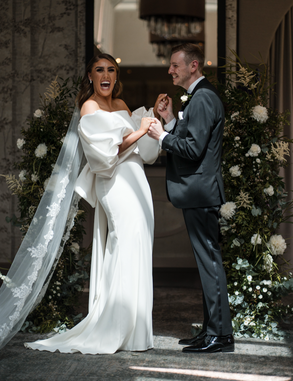 Wedding ceremony flower installation at Balbirnie House Hotel in Scotland by Atelier Rosa, creating elegant floral design and event styling for weddings across Scotland. Photography by Andy Hamilton Photography.