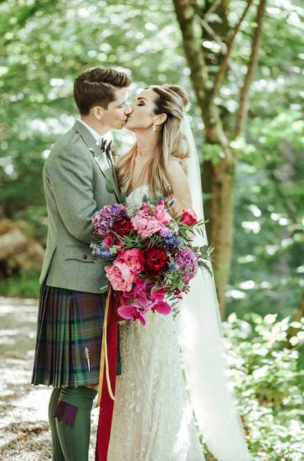 Luxury wedding flowers and event design at Crossbasket Castle near Glasgow by Atelier Rosa, creating elegant floral installations and styling across Scotland. Photography by Audrey Russell.