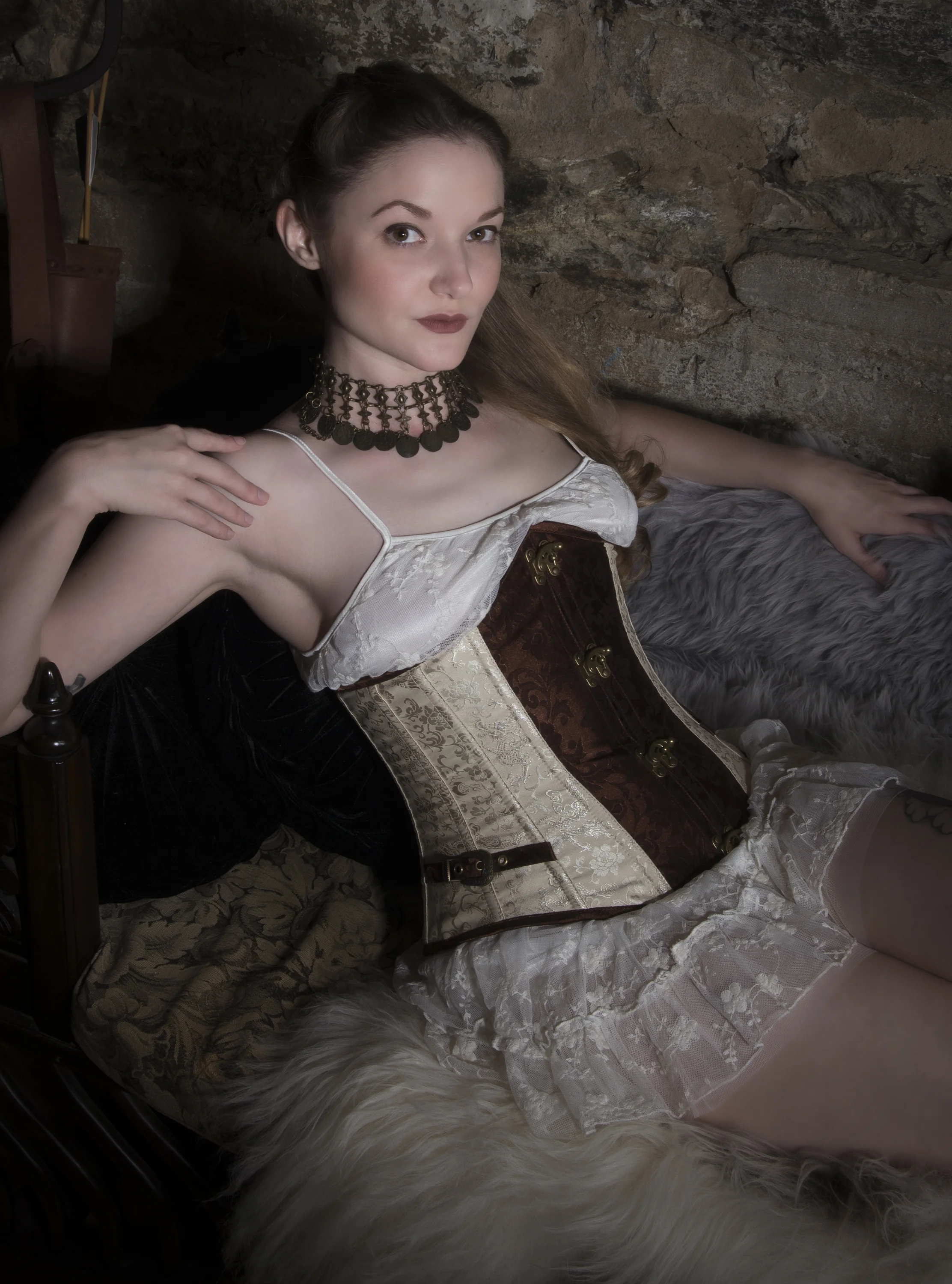 Coffee/Ivory Underbust Spiral Steel with Brass Hardware