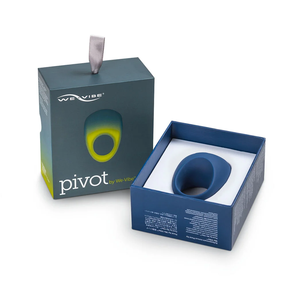 The We-Vibe Pivot, one of the vibrating cock rings available at VaVaVooom. Shown in a box with the lid removed.