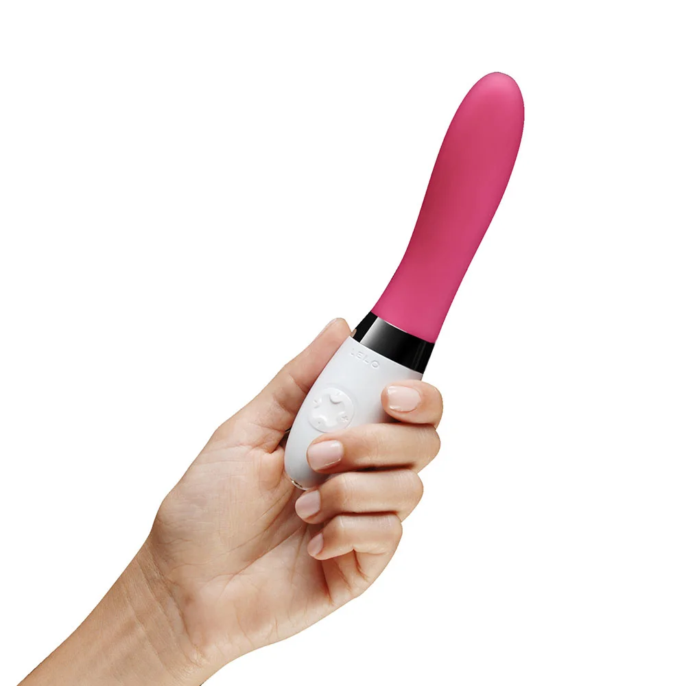 Lelo Liv 2, one of the body-safe vibrators available from VaVaVooom's curated selection of adult sex toys. Shown in pink held in a hand.