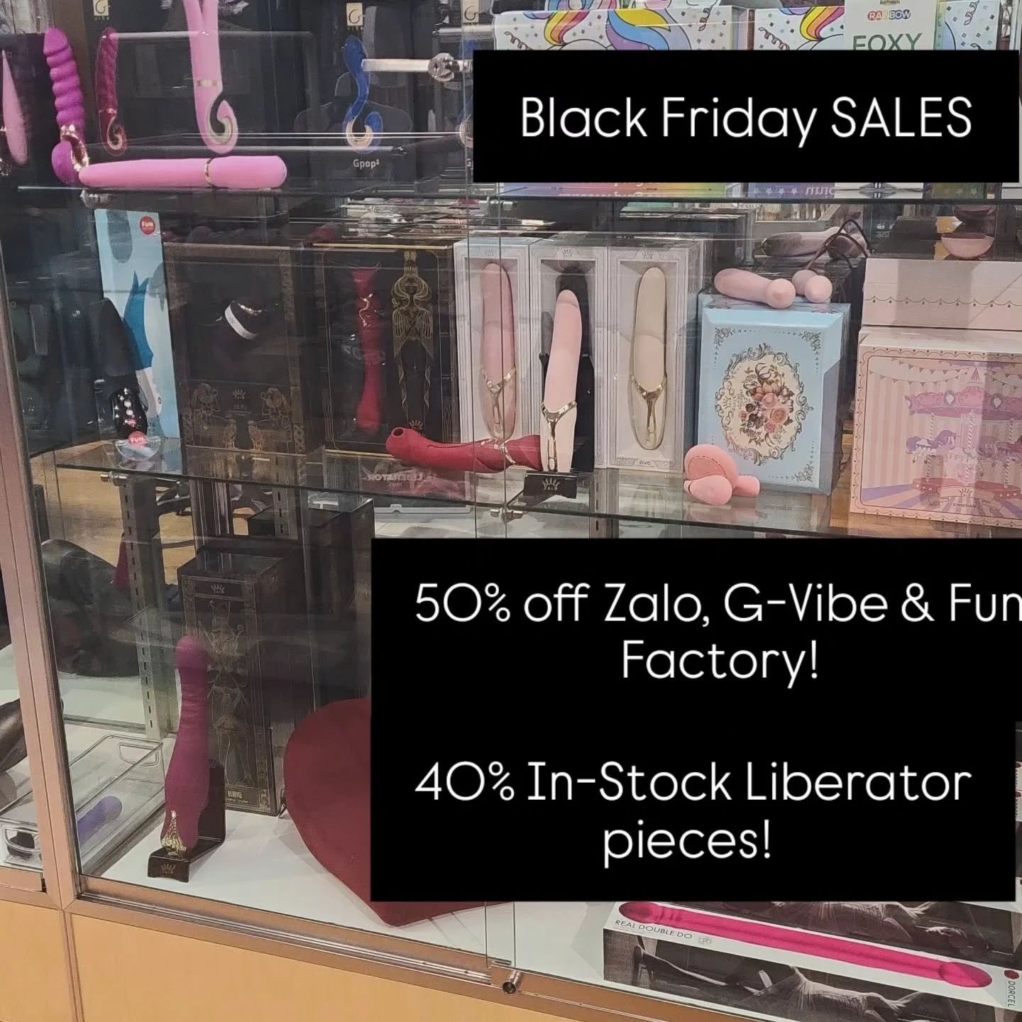✨️We're still running our Black Friday sales today✨️

♟️High quality, body-safe toys by Zalo, G-Vibe and Fun Factory are marked down from 20% to 50% off!! 
♟️Stunning lingerie by Kilo Brava and Uye Surana are marked down from 30% down to 50% off!
♟️I