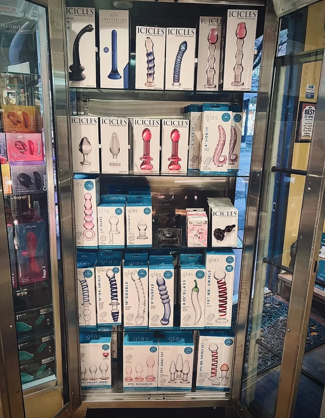 Elegant, upscale, and handcrafted with amazing attention to detail, our HUGE selection of glass toys are sure to satisfy! ✨️ 

#vavavooom #828isgreat #avl #exploreasheville #datenight