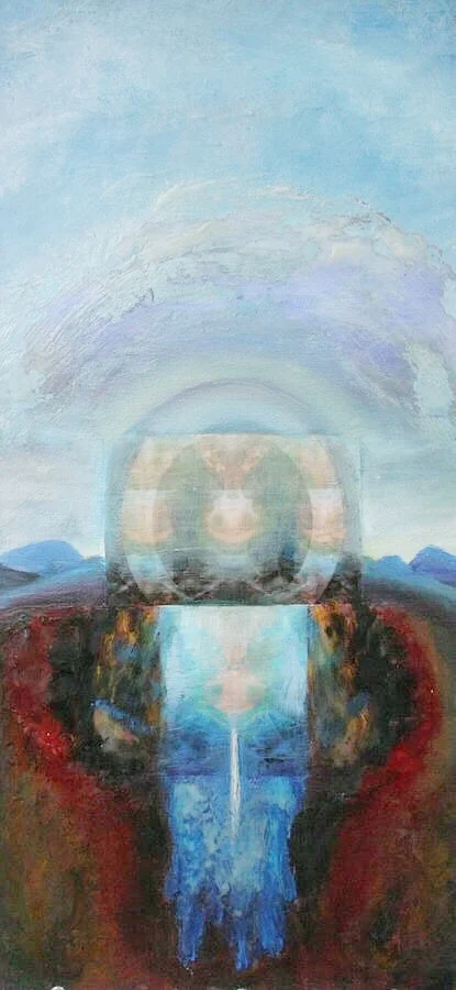 "Evolution of Soul" oil and encaustic on wood 14x24 in. SOLD