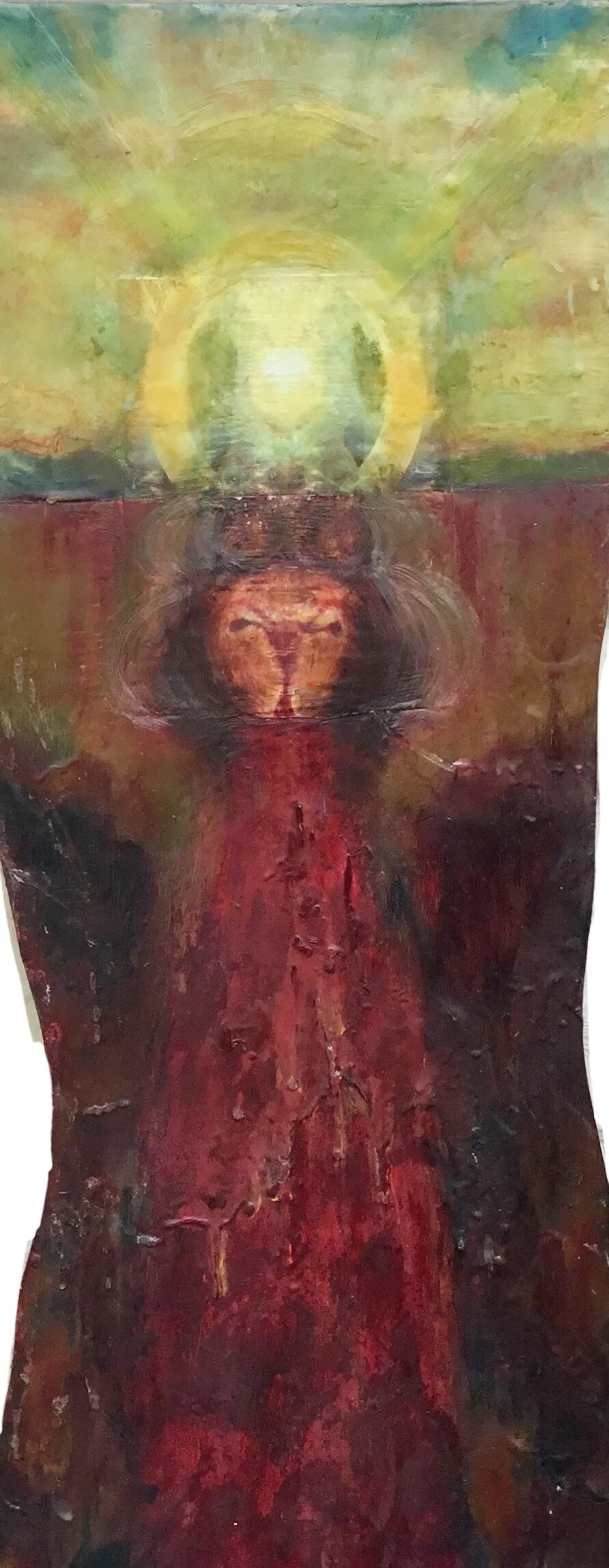 "Blood of Mother Earth" oil and encaustic on wood 14x24 in. SOLD