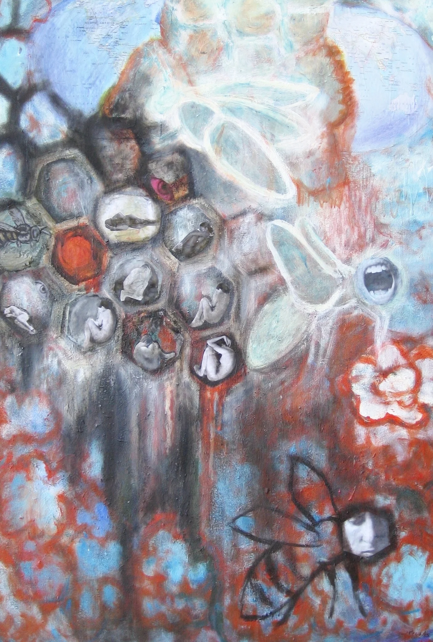 "Bleeding Bee Hive" Mixed media on canvas 24x36 in. SOLD