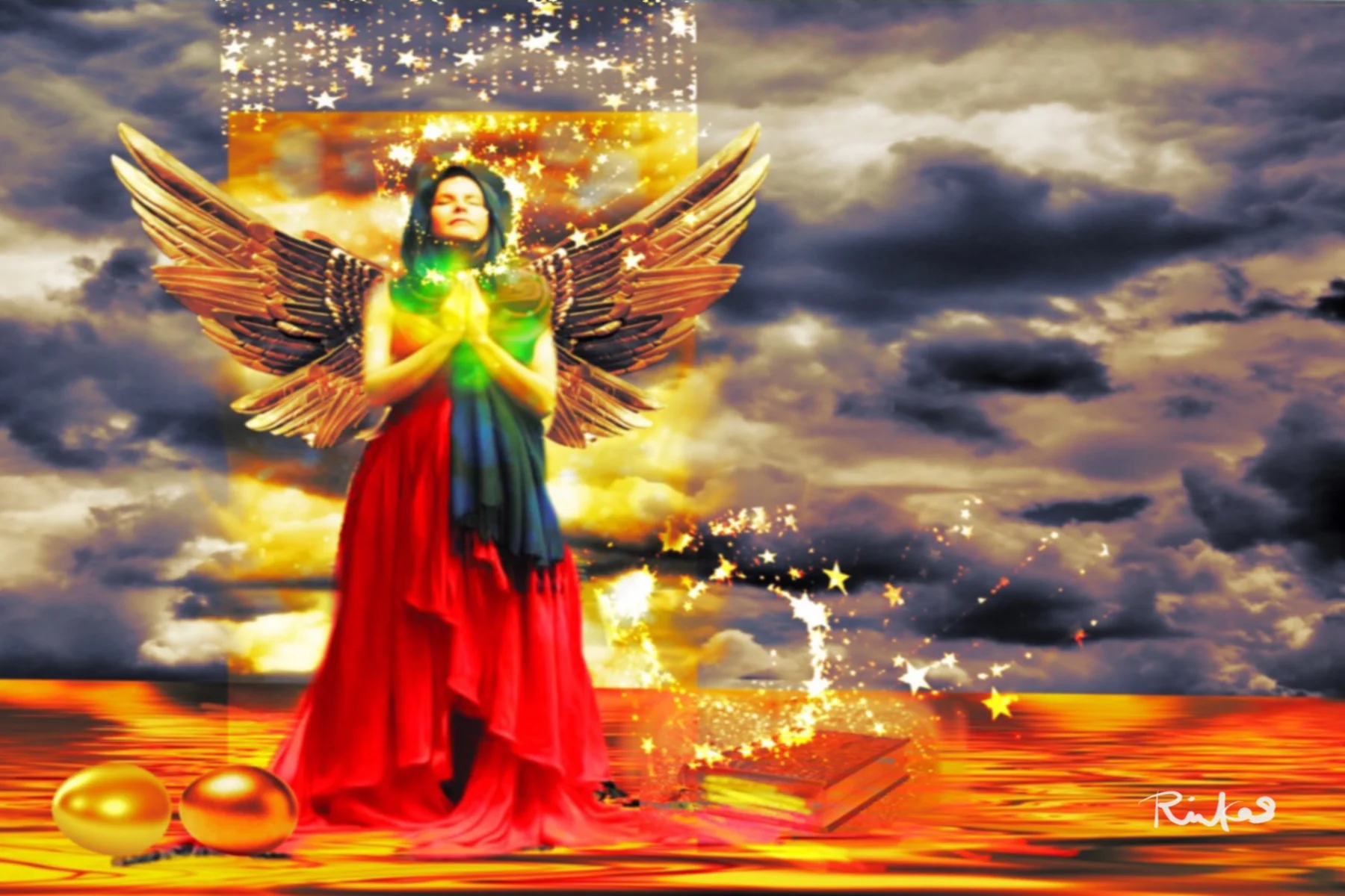 "Golden Goddess of Gratitude" By Diana Riukas, iPad digital art