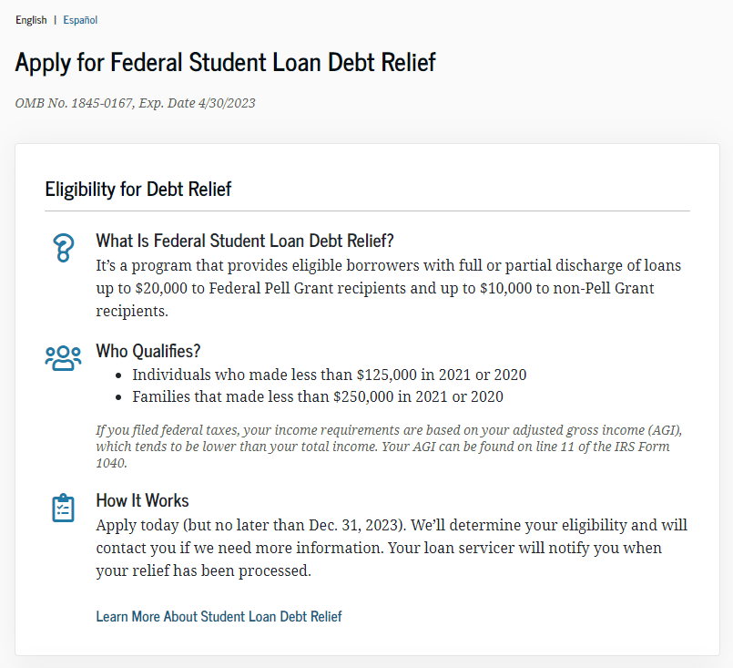 Debt relief grant applications