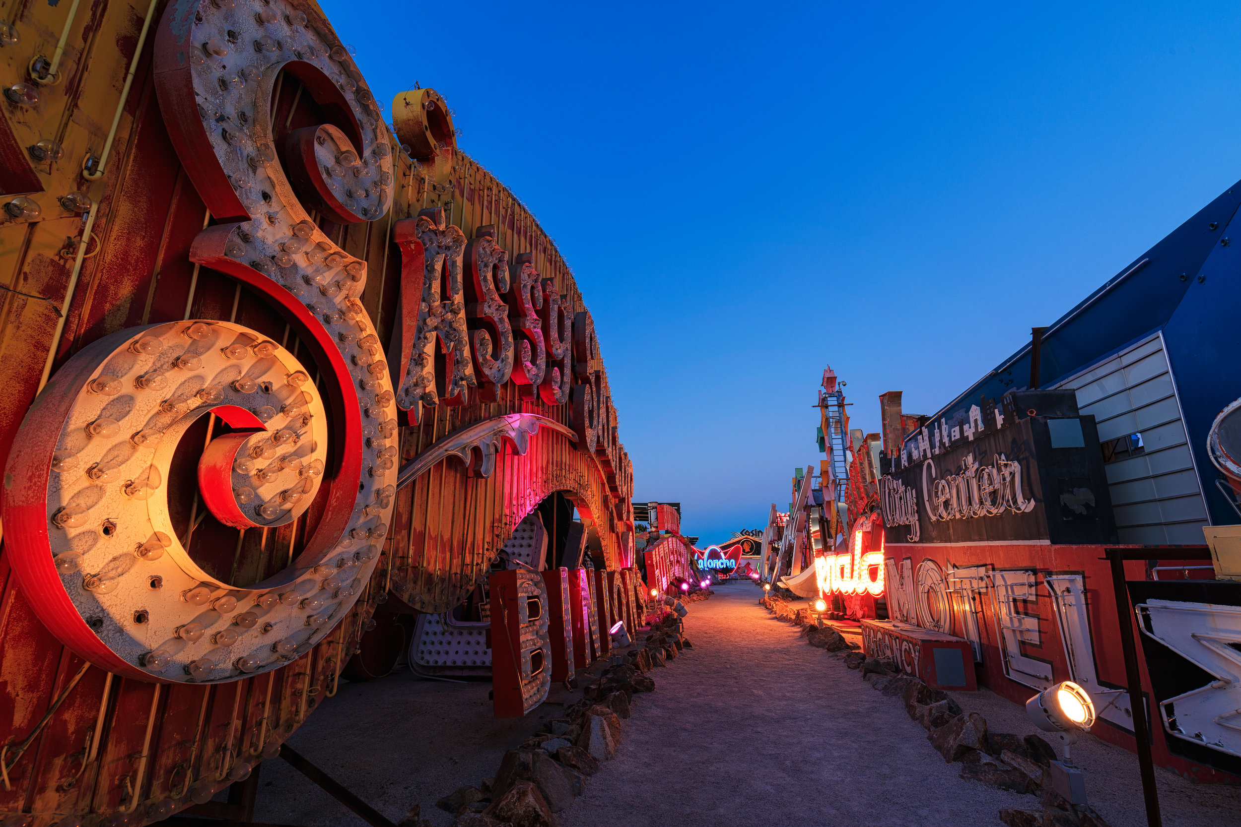 Neon Graveyard at dusk