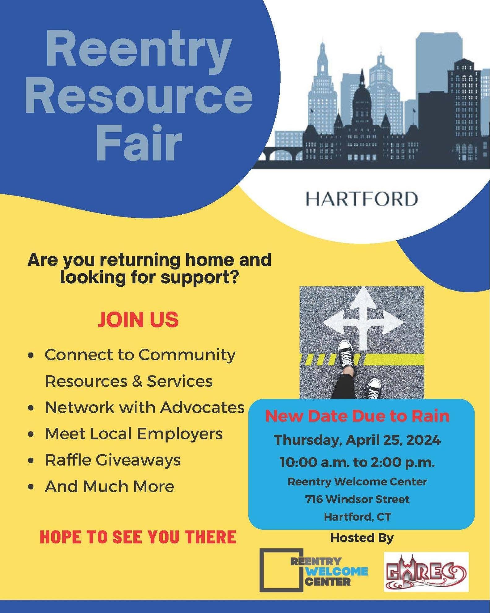 Join DRCT at the Reentry Resource Fair this Thursday, April 25th from 10:00 am to 2:00 pm. This free event will be held at the Reentry Welcome Center located at 716 Windsor St. Hartford, CT and is open to the public. For more information please conta