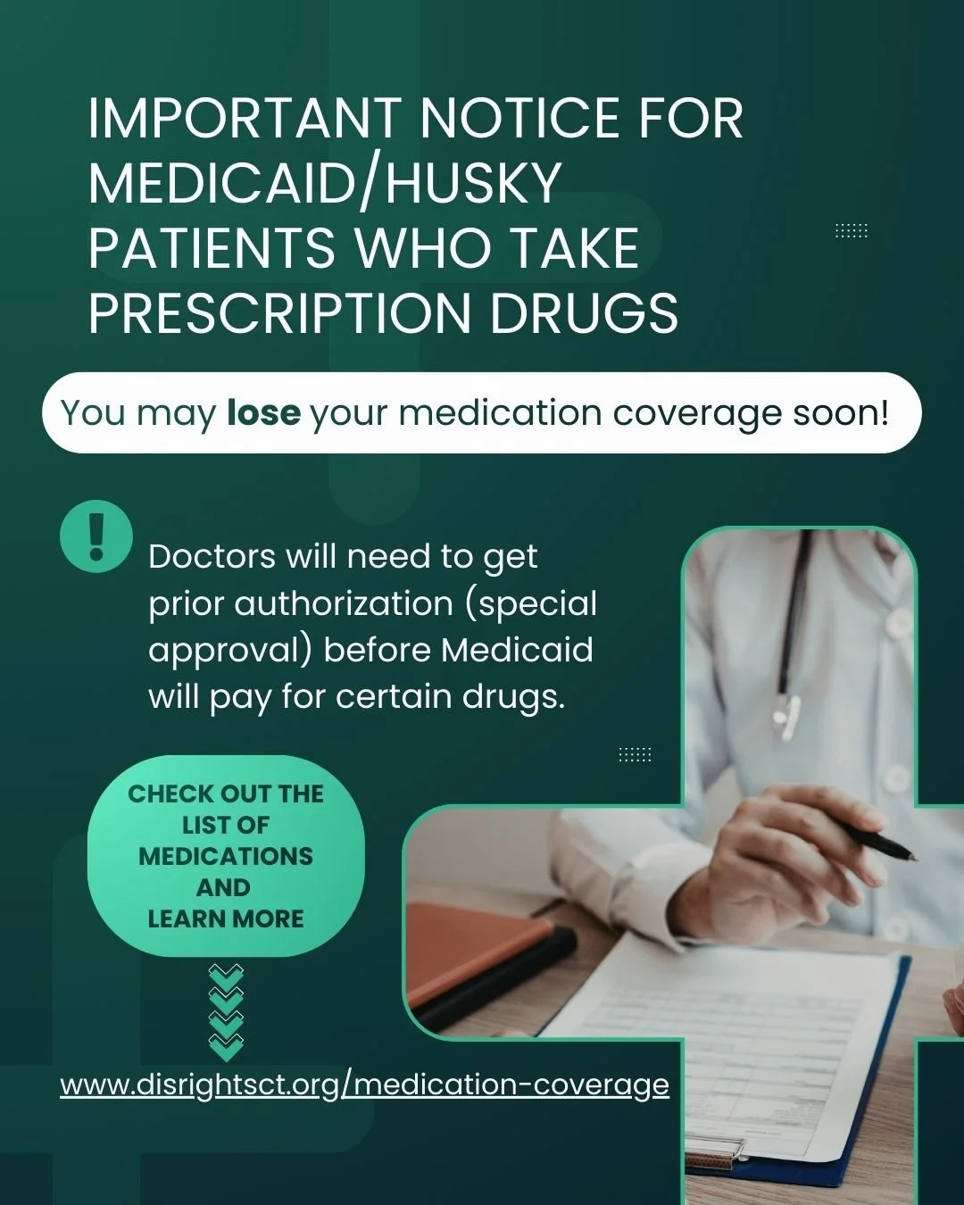 Starting January 1, 2026, DSS changed Medicaid rules for many medications. Doctors will need to get prior authorization (special approval) before Medicaid will pay for certain drugs. If you take one of these medications, your coverage could end after